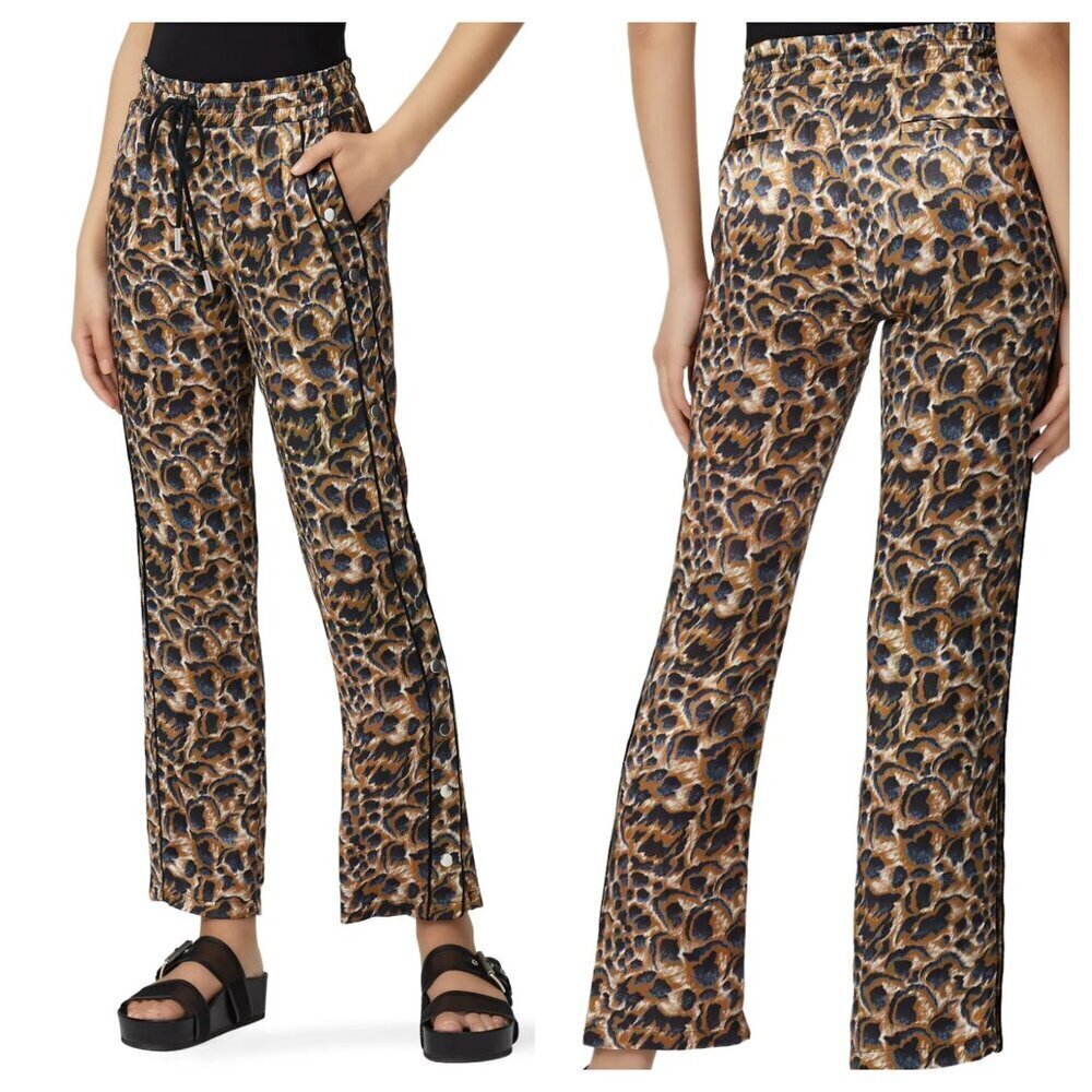 The Kooples Abstract Animal Print Side Snap Track Pants Leopard Brown